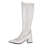 Arden Furtado 2021 Fashion summer Concise  Heels Pointed Toe Pure Color white Women's Knee High Boots big size 40