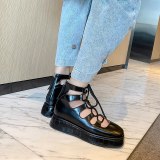 Arden Furtado 2021 summer Fashion Women's Shoes Pure Color Lace up  platform Sexy  Sandals  Flats Back zipper Cool boots