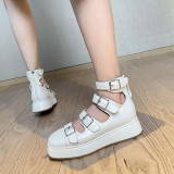 Arden Furtado 2021 summer Fashion Women's Shoes Pure Color White Round Toe platform Sexy Buckle Sandals  FlatsBack zipper