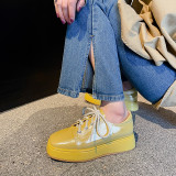 Arden Furtado Crystal Rhinest Spring autumn Fashion Women's Shoes Yellow Concise  Genuine Leather Cross Lacing  Platform Shoes