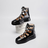 Arden Furtado 2021 summer Fashion Women's Shoes Pure Color Lace up  platform Sexy  Sandals  Flats Back zipper Cool boots