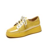 Arden Furtado Crystal Rhinest Spring autumn Fashion Women's Shoes Yellow Concise  Genuine Leather Cross Lacing  Platform Shoes