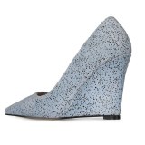 Arden Furtado 2021 Spring autumn Fashion Wedges Women's Shoes Elegant  Blue  Pointed Toe Pumps office lady Big size 43