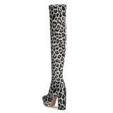 Arden Furtado Fashion Women's Shoes Winter Sexy Elegant Chunky Heels Round Toe Waterproof Leopard Print Over The Knee High Boots