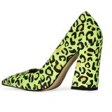 Arden Furtado 2021New Summer Fashion  Women's Shoes Green Elegant Pointed Toe Leopard Print Sexy Block heels Pumps Big size 47