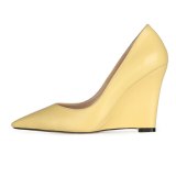 Arden Furtado 2021 Spring Fashion Wedges Women's Shoes Elegant Slip on  Pure color Yellow Pointed Toe Pumps New 45