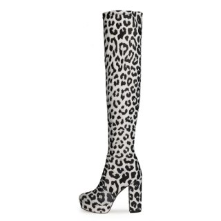 Arden Furtado Fashion Women's Shoes Winter Sexy Elegant Chunky Heels Round Toe Waterproof Leopard Print Over The Knee High Boots