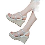 Arden Furtado Summer Fashion Women's Shoes Elegant Pearls Narrow Band Buckle strap platform wedges high heels Bohemia sandals