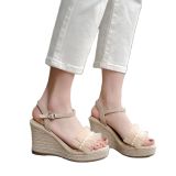 Arden Furtado 2021 Summer Fashion Women's Shoes Elegant Pearls Buckle strap platform wedges high heels falbala Bohemia sandals