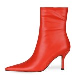 Arden Furtado 2021 Fashion Winter Pointed Toe Women's Red Stilettos Heels Sexy Zipper High Heels 8.5cm Ankle Boots Big size 45