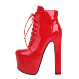 Arden Furtado 2021 Winter Fashion Women's Shoes Sxey Waterproof Chunky Heels Zipper Cross Lacing Concise Red Women's Boots 46