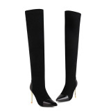 Arden Furtado 2021 Winter Fashion Apricot Women's Shoes Stretch boots Sexy Pointed Toe Stilettos Heels Over The Knee Boots Elegant New 47 48
