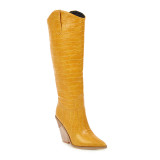 Arden Furtado 2021 Winter Fashion Yellow Pointed Toe Women's Shoes Sleeve boots Sexy Chunky Heels Knee High Boots Elegant New 42 43
