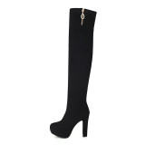 Arden Furtado 2021 Winter Fashion Black Round Toe  Waterproof Women's Shoes Stretch boots Sexy Chunky Heels Over The Knee Boots Elegant New 42 43