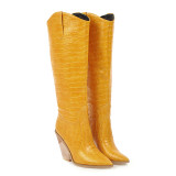 Arden Furtado 2021 Winter Fashion Yellow Pointed Toe Women's Shoes Sleeve boots Sexy Chunky Heels Knee High Boots Elegant New 42 43