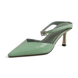 Arden Furtado Summer Fashion 2021 Women's Shoes Sexy  Green Narrow Band Elegant Stilettos Heels Slippers  6.5cm Mules size 41