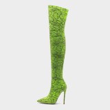 Arden Furtado 2021 Spring Fashion Women's Shoes Zipper sexy green orange Pointed Toe Stilettos Heels Over The Knee Boots 44 45