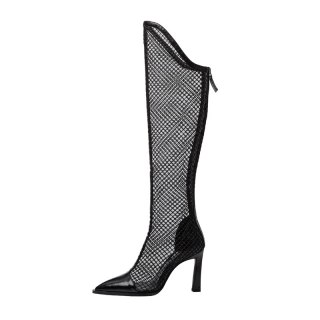 Arden Furtado 2021 Fashion Summer boots Women's Beige Back Zipper Cool boots Knee High Mesh Boots Big Size 40 33