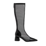 Arden Furtado 2021 Fashion Summer boots Women's Beige Back Zipper Cool boots Chunky Heels Knee High Mesh Boots Big Size 40 33