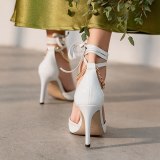 Arden Furtado 2021 summer Fashion Women's Shoes Mature Office lady Ankle Strap Sandals white Stilettos Heels 10cm Pointed Toe 41