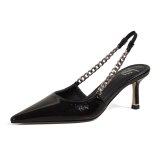 Arden Furtado 2021 summer Fashion Women's Shoes Metal Chains Mature Office lady Sandals Stilettos Heels Pointed Toe pumps 40 41