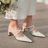Arden Furtado Summer Fashion 2021 Women's Shoes Sexy  White Elegant Slippers  6cm Chunky Heels Mules strange heels size 45