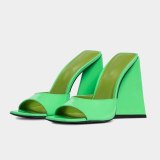 Arden Furtado Summer Fashion 2021 Women's Shoes Sexy Concise Green Square Head Elegant Slippers Mules Chunky heels Big size 45