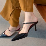 Arden Furtado Summer Fashion 2021 Women's Shoes Sexy  Green Narrow Band Elegant Stilettos Heels Slippers  6.5cm Mules size 41