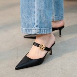 Arden Furtado Summer Fashion 2021 Women's Shoes Genuine Leather Narrow Band Elegant Stilettos Heels Slippers 7cm Mules size 41