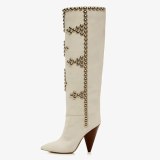 Arden Furtado 2021 Fashion spring Winter Pointed Toe white Beige Rivet Women's shoes Short Boots Knee High Boots big size 43