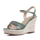 Arden Furtado Summer Fashion Wedges Straw Waterproof  Women's shoes Elegant Buckles Dark green Lady Sandals New 34-39
