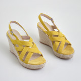 Arden Furtado 2021 Summer Fashion Wedges Straw Waterproof  Women's shoes Elegant Buckles Yellow Lady Sandals New 34-39