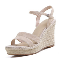 Arden Furtado 2021 Summer Fashion Leisure Wedges Straw High heels Women's shoes Elegant Open-toed Buckle Apricot Bohemian Lady Sandals New 34-39
