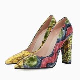 Arden Furtado 2021 Spring autumn fashion Pointed Toe Chunky Heels Women's Shoes Sexy Elegant Serpentine Yellow high heels Pumps