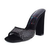 Arden Furtado 2021 Summer Fashion Women's Shoes Chunky heels Sexy Elegant Open-toed Diamond Black Slippers Big size 42 43