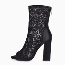 Arden Furtado 2021 Spring Summer Fashion  Women's Shoes Sexy Peep toe Chunky heels Black After the zipper lace Half boots 43 45