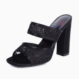 Arden Furtado Summer 2021 Fashion Chunky heels Wwomen's shoes Concise Black Lace Personality Slippers Platform Lace Slippers
