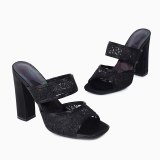 Arden Furtado Summer 2021 Fashion Chunky heels Wwomen's shoes Concise Black Lace Personality Slippers Platform Lace Slippers