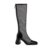 Arden Furtado 2020 Summer Fashion Women's Shoes White Classics Zipper Block heels Sexy Elegant square toe knee high mesh Boots