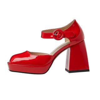 Arden Furtado 2021 summer Fashion White Women's Shoes Red Sandals Buckle strape Mature Square Head Chunky Heels platform sandals