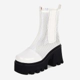 Arden Furtado 2021 Fashion Summer boots Women's Back Zipper white Round Toe wedges heels Chunky Heels mesh boots ankle boots 41
