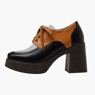 Arden Furtado 2021 spring autumn Chunky heels square Head Retro Classics Cross Lace up platform pumps casual shoes for women 42