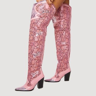 Arden Furtado Fashion Women's Shoes Winter Pink snakeskinPointed Toe Strange Style Elegant Ladies Over The Knee High Boots 42 43