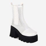 Arden Furtado 2021 Fashion Summer boots Women's Back Zipper white Round Toe wedges heels Chunky Heels mesh boots ankle boots 41