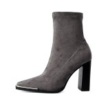 2021 autumn winter zipper party shoes ladies square toe gray ankle boots Slip-on boots sexy elegant chunky heels stretch boots