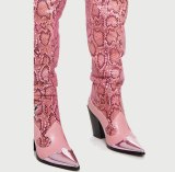 Arden Furtado Fashion Women's Shoes Winter Pink snakeskinPointed Toe Strange Style Elegant Ladies Over The Knee High Boots 42 43