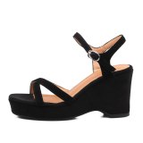 LIKITINY 2021 Summer high heels wedges platform Sandals wowen's shoes buckle strap casual open toe genuine leather sandals new