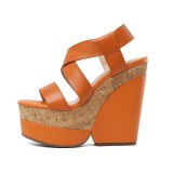 Summer high heels wedges platform Sandals Wowen's shoes Buckle strap Open toe Genuine leather Casual sandals 40
