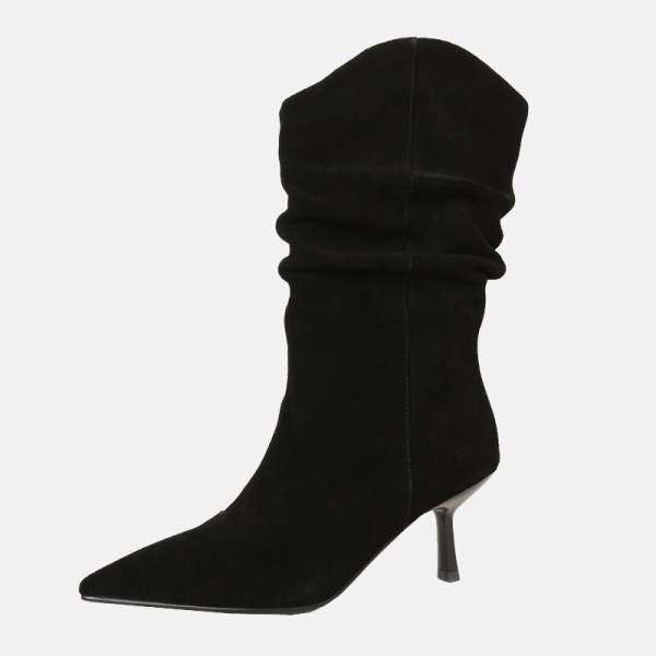 Arden Furtado 2021 Spring autumn High heels Women's shoes Stilettos heels Genuine leather Yellow suede Mid calf Half boots 33 40 new