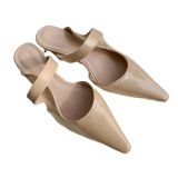 2021 Summer Square heels Genuine Leather Slip on slides Office lady women's shoes black nude mules slippers size 33 40